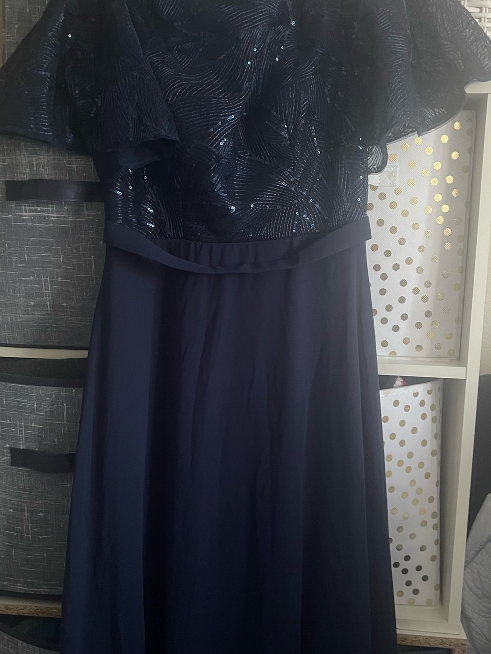 SHEIN Navy Off-Shoulder Sequin Bodice A-Line Bridesmaid Dress